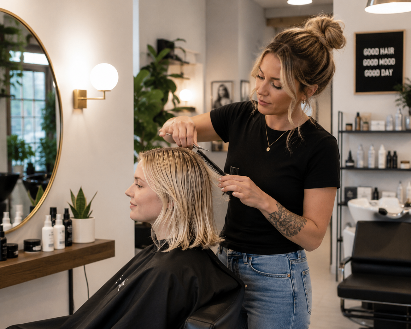 Hair color + silk press for a lookbook shoot